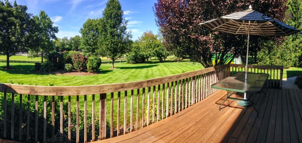 Backyard and deck on a summer day. Backyard and deck on a summer day.