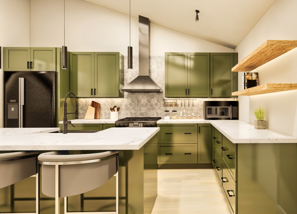 cabinets green painted