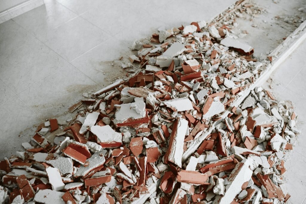 debris at home construction site. Home renovation debris at home construction site. Home renovation