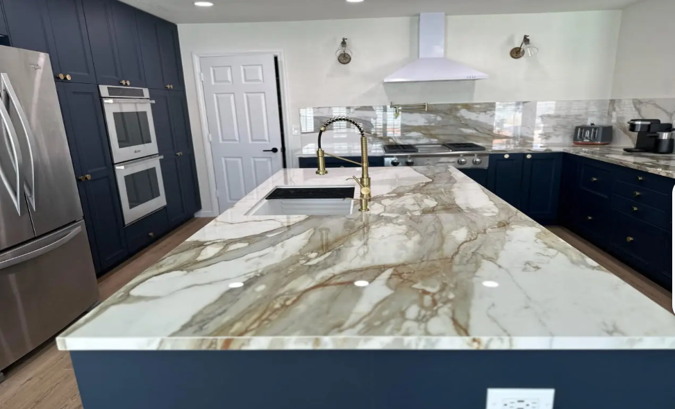 kitchen marble and painted cabinets